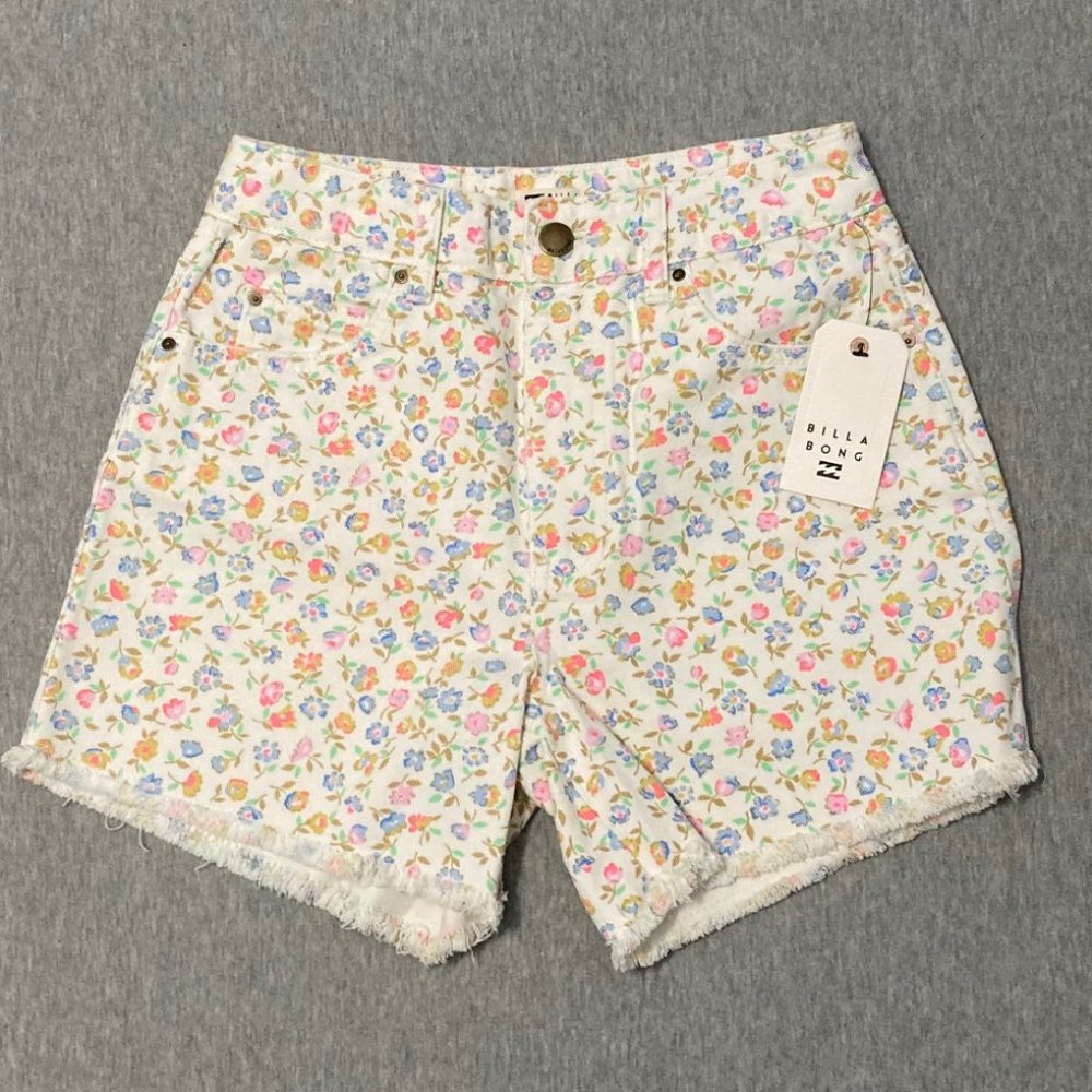 Vintage Style Billabong How Bout That White Floral Print Denim Shorts